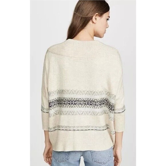 Chaser Fair Isle Drop Shoulder Over Sized Button Sweater in Natural Sz S NWOT - Picture 2 of 10